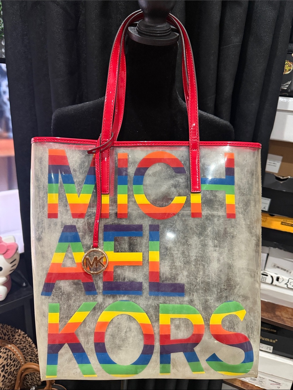 Michael Kors Y2K Rainbow Logo PVC Tote with Red Trim
